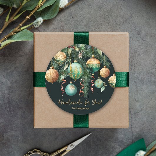 Sticker Rond Gold and Green Christmas Ornaments