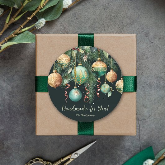 Sticker Rond Gold and Green Christmas Ornaments