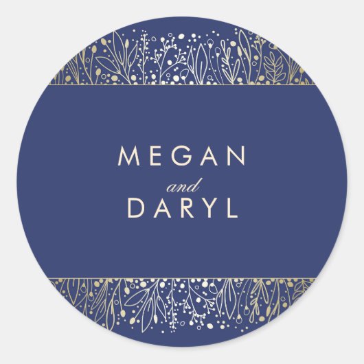 Sticker Rond Gold Baby's Breath Filigree Mariage de la marine (Devant)