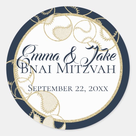 Sticker Rond Gold Baseball Softball Sports Mitzvah (Devant)