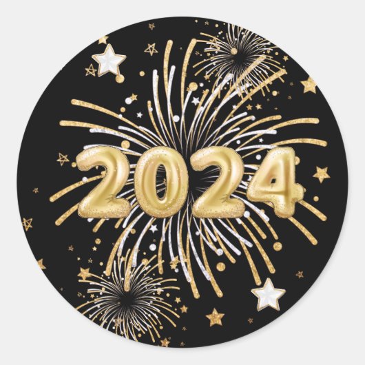 Sticker Rond Gold Black 2024 New Year's Party (Devant)