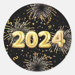Sticker Rond Gold Black 2024 New Year's Party