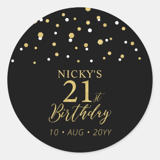 Sticker Rond Gold & Black 21e anniversaire Favor Merci (Devant)