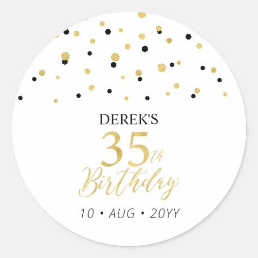 Sticker Rond Gold & Black 35e anniversaire Favor Merci (Devant)