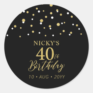 Sticker Rond Gold & Black 40th Birthday Favor Merci