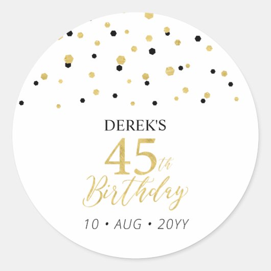 Sticker Rond Gold & Black 45e anniversaire Favor Merci (Devant)