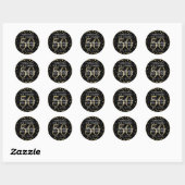 Sticker Rond Gold Black 50 Anniversaire Merci Parties scintilla (Feuille)
