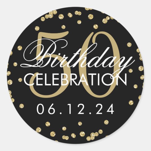 Sticker Rond Gold Black 50e anniversaire Faux Parties scintilla (Devant)