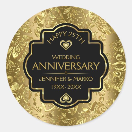 Sticker Rond Gold & Black 50e anniversaire Mariage Classic Rou (Devant)