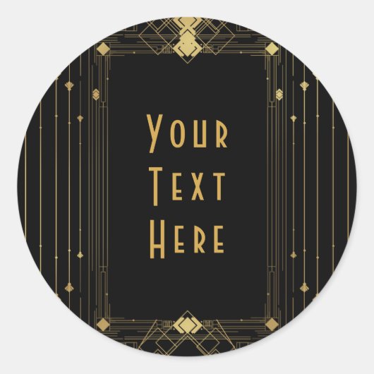 Sticker Rond Gold & Black Art Déco Gatsby Roaring 20's Elegant (Devant)