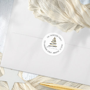 Sticker Rond Gold Black Christmas Tree Retour Nom Adresse