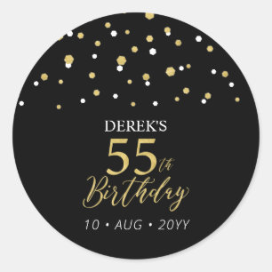 Sticker Rond Gold & Black Confetti 55e Anniversaire Fête Faveur