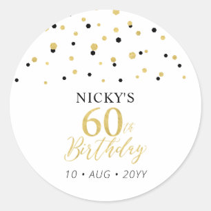 Sticker Rond Gold & Black Confetti 60e Anniversaire Fête Faveur