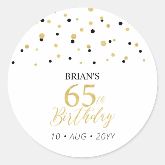 Sticker Rond Gold & Black Confetti 65e fête d'anniversaire Favo (Devant)