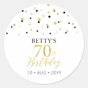 Sticker Rond Gold & Black Confetti 70e fête d'anniversaire Favo