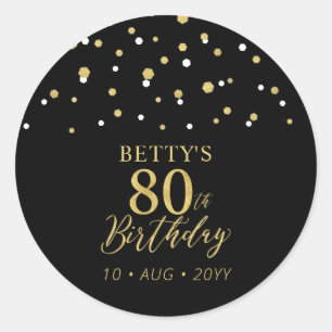 Sticker Rond Gold & Black Confetti 80e fête d'anniversaire Favo