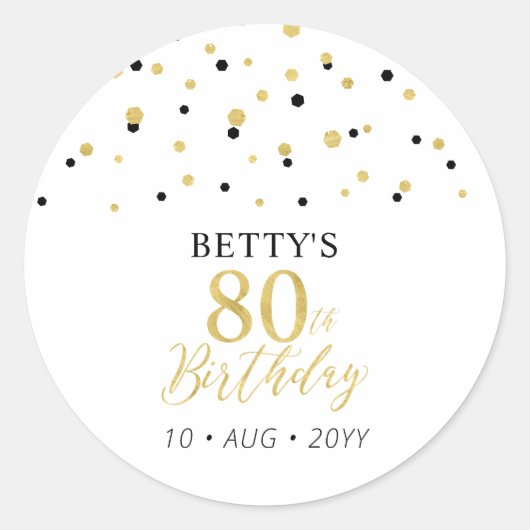 Sticker Rond Gold & Black Confetti 80e fête d'anniversaire Favo (Devant)