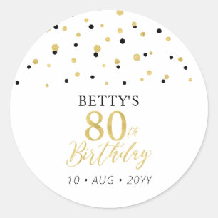 Sticker Rond Gold & Black Confetti 80e fête d'anniversaire Favo