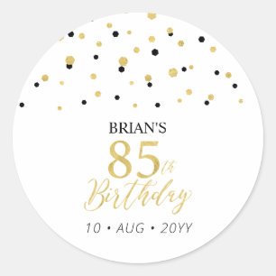 Sticker Rond Gold & Black Confetti 85e fête d'anniversaire Favo