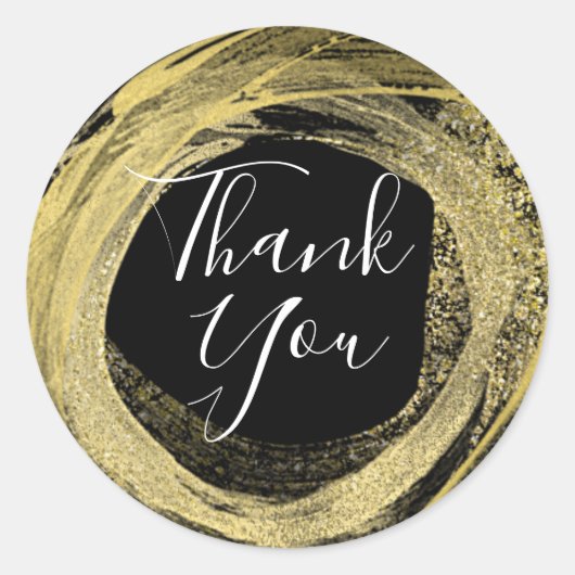 Sticker Rond Gold & Black Moderne Peinture Brush Glam Party Fav (Devant)