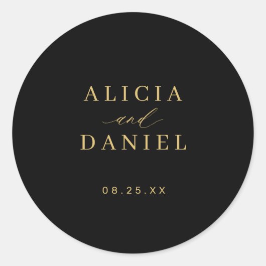 Sticker Rond Gold black simple minimalist elegant wedding (Devant)