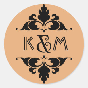 Sticker Rond Gold Black Vintage moderne Art déco Mariage