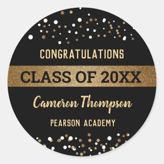 Sticker Rond Gold Black White Graduation Party Class of 2020 (Devant)