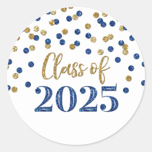 Sticker Rond Gold Blue Confetti Graduation 2025 (Devant)