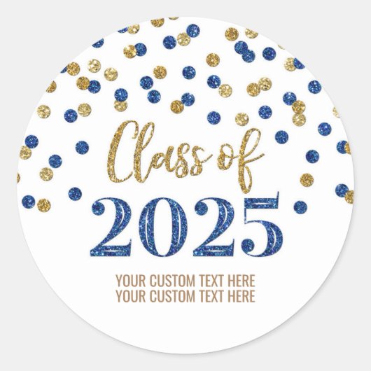 Sticker Rond Gold Blue Confetti Graduation 2025 (Devant)