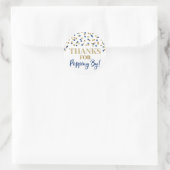 Sticker Rond Gold Blue Confetti Merci pour Popping By (Sac)