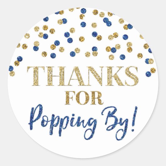 Sticker Rond Gold Blue Confetti Merci pour Popping By (Devant)