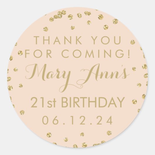 Sticker Rond Gold Blush Merci rose 21e anniversaire Confetti (Devant)