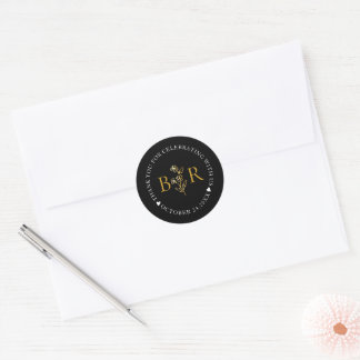 Sticker Rond Gold Botanical Custom Foil Monogram 