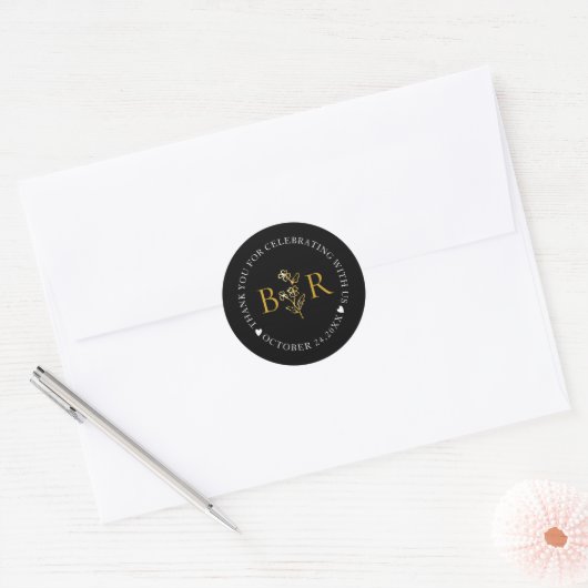 Sticker Rond Gold Botanical Custom Foil Monogram (Enveloppe)