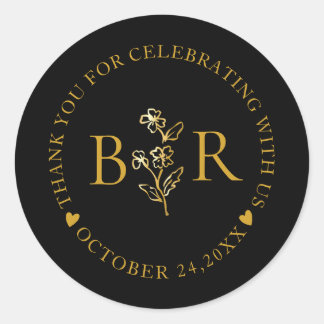 Sticker Rond Gold Botanical Custom Foil Monogram 