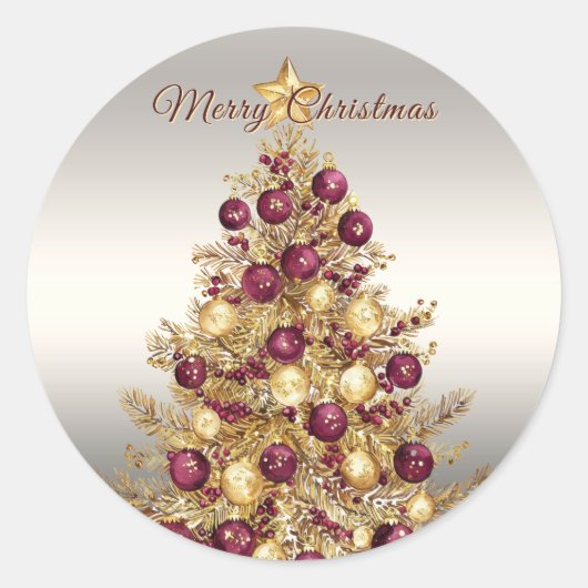 Sticker Rond Gold Burgundy Arbre de Noël Holiday Classic Round (Devant)