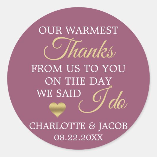 Sticker Rond Gold CASSIS Mariage Coeur le plus chaud Merci (Devant)