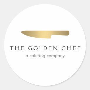 Sticker Rond Gold Chef's Knife Logo Restaurant de restauration