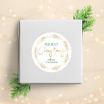Sticker Rond Gold Christmas Label Wreath Family Name<br><div class="desc">Complete your Christmas gifts and envelopes this year with a personalised faux gold foil effect Christmas stickers. This luxury Merry Christmas round label includes a gold wreath background and modern script font and a space for your name or family surname.</div>
