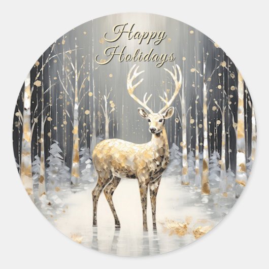 Sticker Rond Gold Christmas Reindeer Holiday Classic Round (Devant)