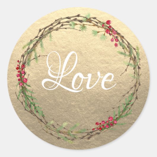 Sticker Rond Gold Christmas Wreath Love (Devant)