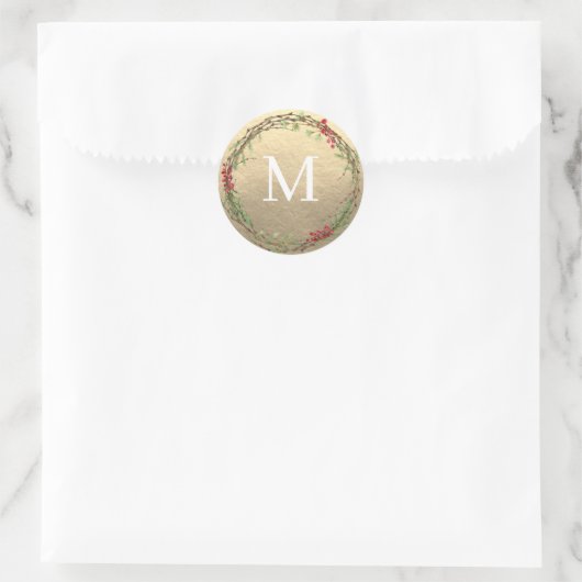 Sticker Rond Gold Christmas Wreath Monogram Seal (Sac)