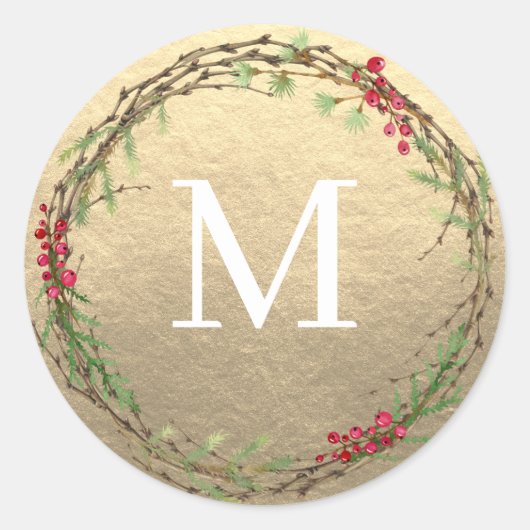 Sticker Rond Gold Christmas Wreath Monogram Seal (Devant)
