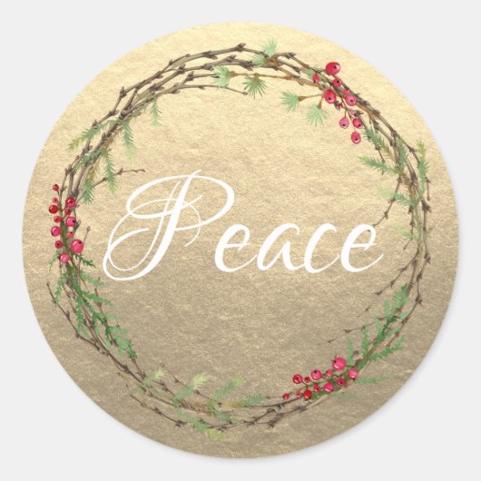 Sticker Rond Gold Christmas Wreath Peace (Devant)