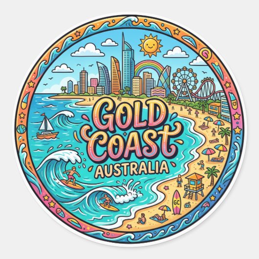 Sticker Rond Gold Coast Australie (Devant)