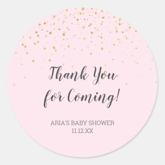 Sticker Rond Gold Confetti Baby shower rose Favoriser (Devant)