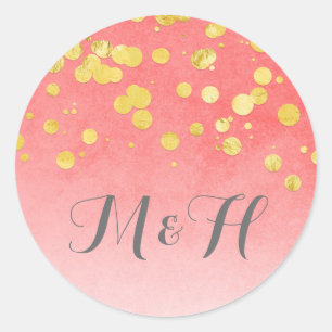 Sticker Rond Gold Confetti Blush Mariage rose