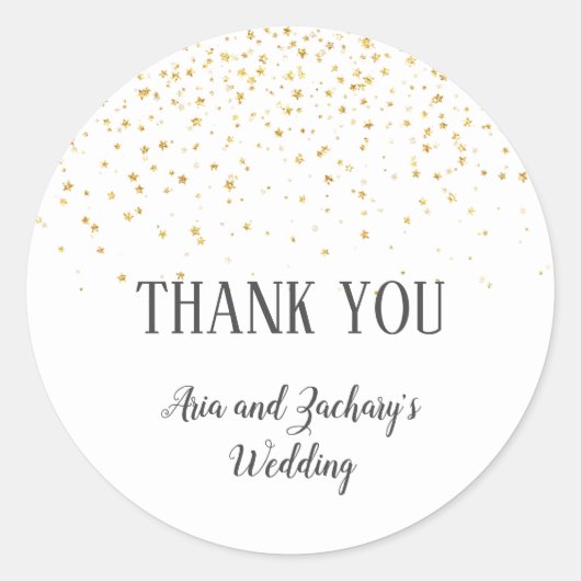 Sticker Rond Gold Confetti Calligraphie Mariage Merci Favoriser (Devant)