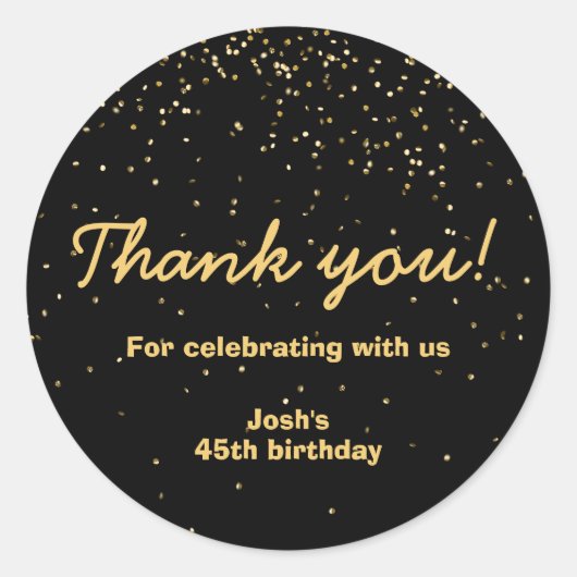 Sticker Rond Gold Confetti Cercle noir Merci d'anniversaire (Devant)