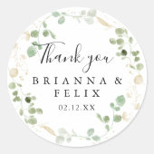 Sticker Rond Gold Confetti Eucalyptus Merci mariage Faveur (Devant)